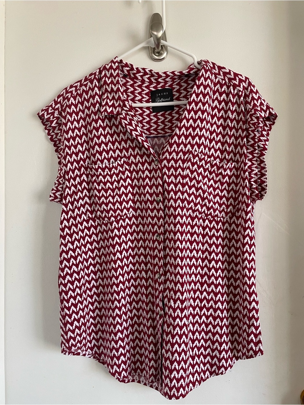 Jachs Red and White Chevron Short-Sleeve Blouse
